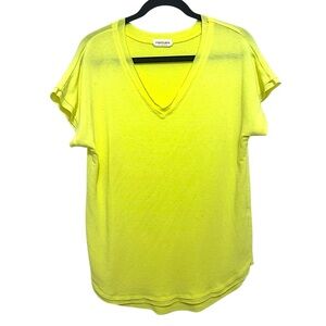 Neon Yellow V-Neck Tee Raw Hem Soft Terry Material Colorful Bright Womens S